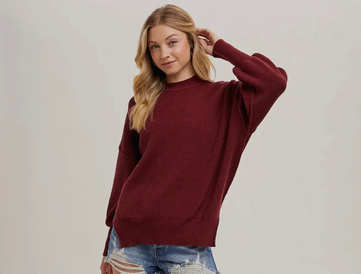 Ribbed Mock Neck Pullover
