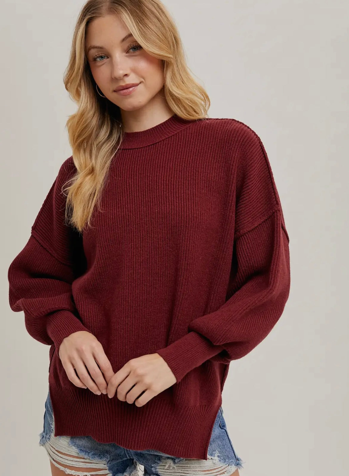 Ribbed Mock Neck Pullover