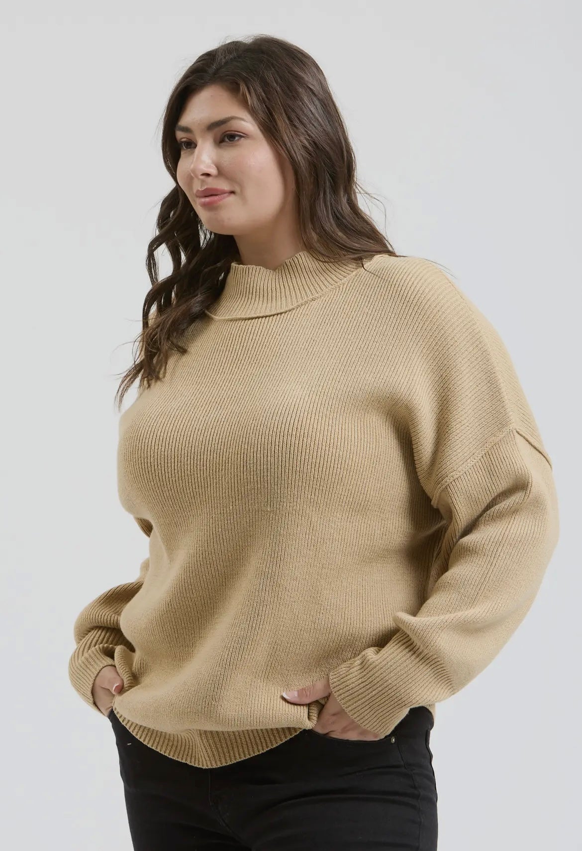 Ribbed Mock Neck Pullover