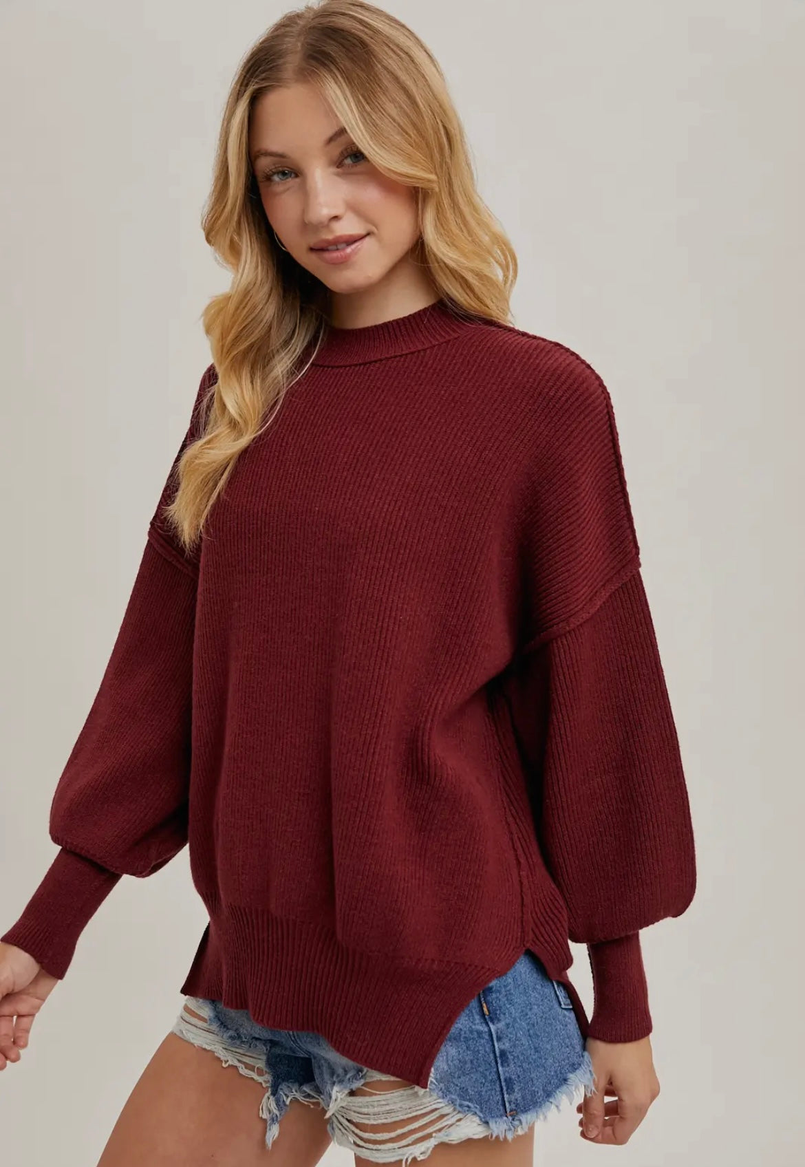 Ribbed Mock Neck Pullover