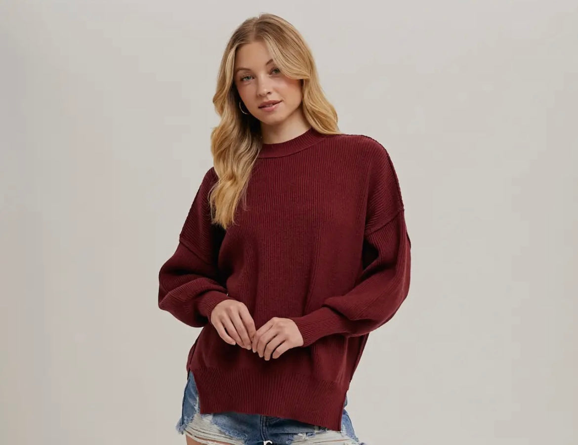 Ribbed Mock Neck Pullover