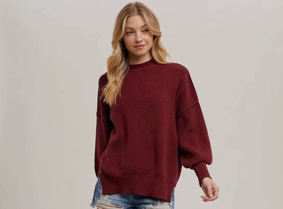 Ribbed Mock Neck Pullover