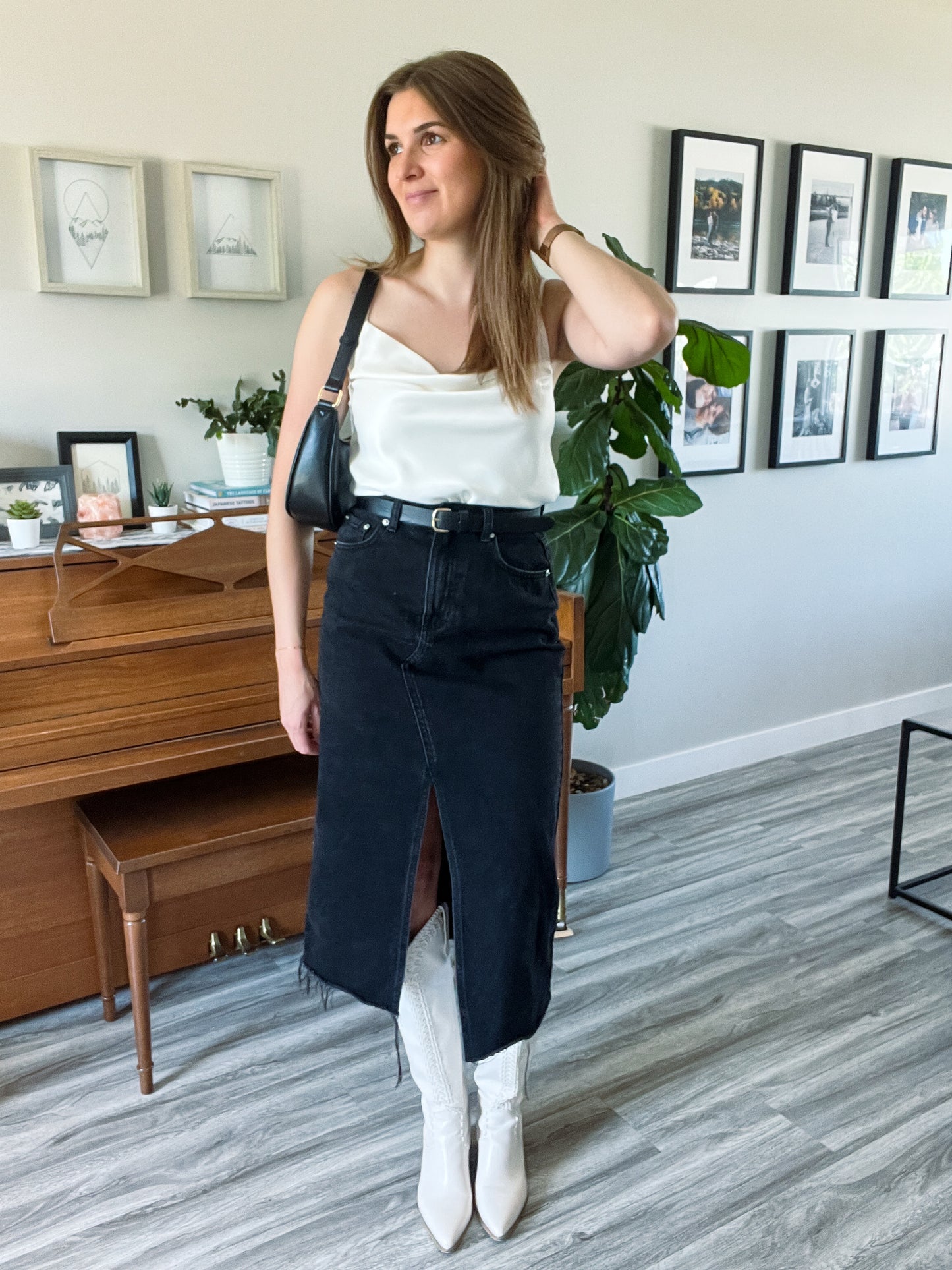 Washed Denim Midi Skirt