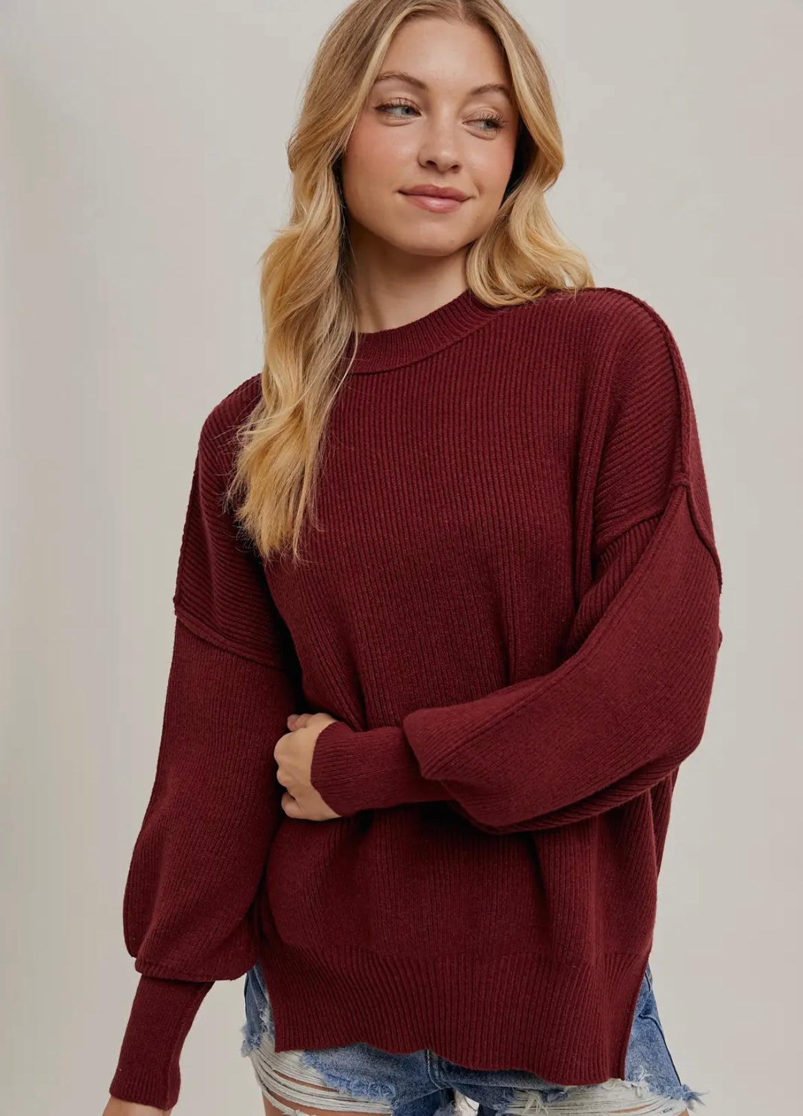 Ribbed Mock Neck Pullover