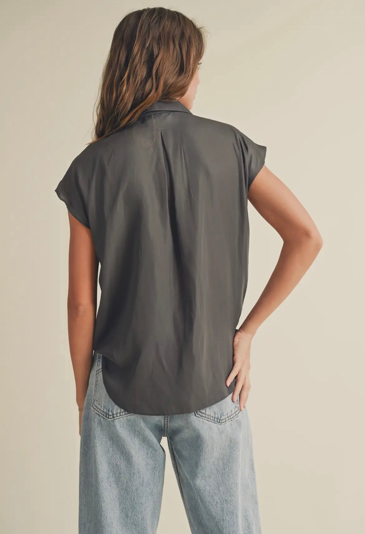 Button Down Cap Sleeve Blouse