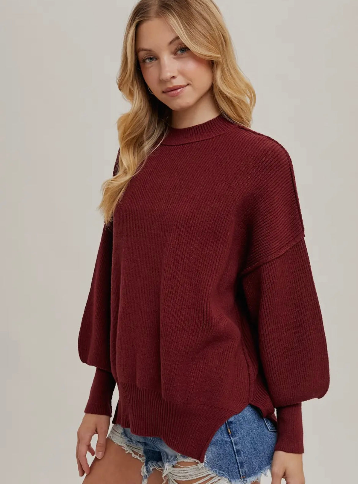 Ribbed Mock Neck Pullover