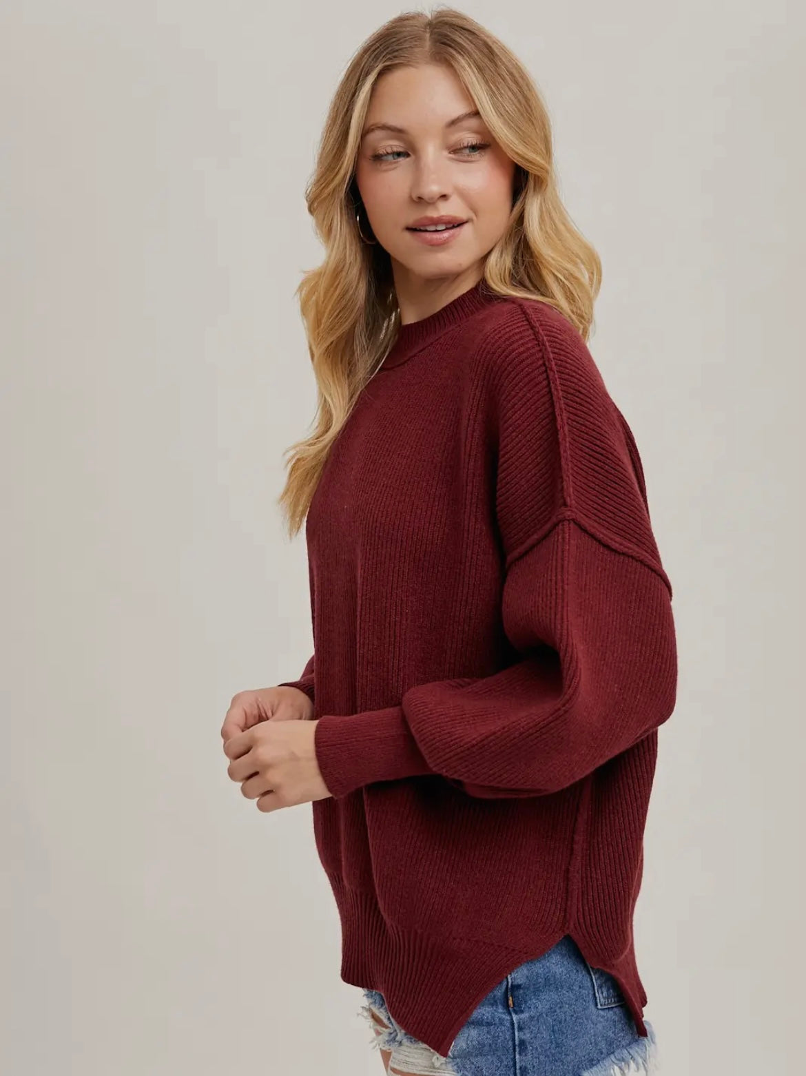 Ribbed Mock Neck Pullover